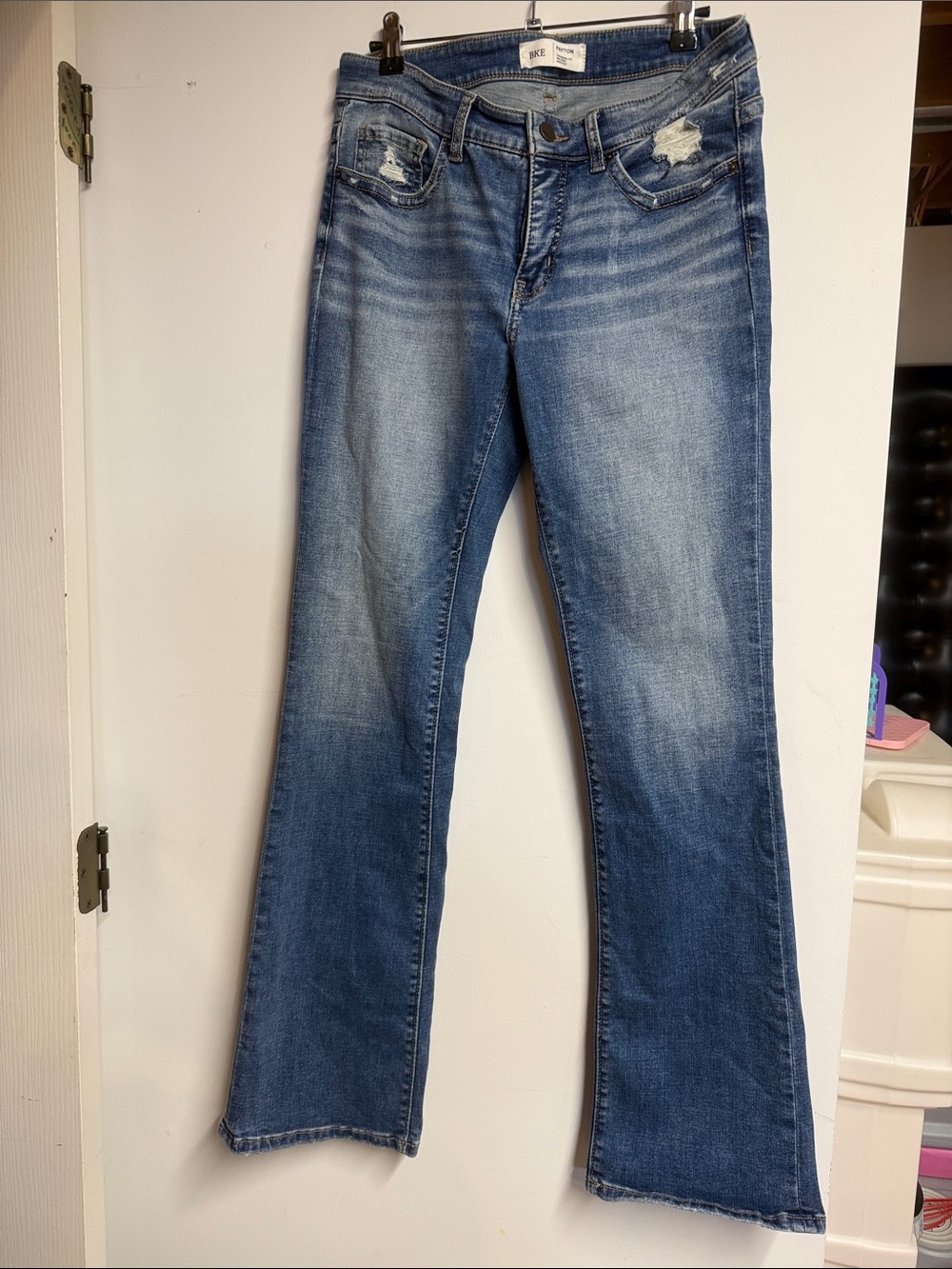 BKE Light Blue Flare Jeans with Distressed Detail